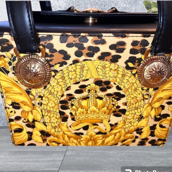 VERSACE Sunburst vanity bag Leopard Hand Bag PVC/Leather yellow/Black with COA - Picture 3 of 14